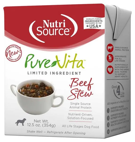 12/12.5 oz. Nutrisource Pure  Beef Stew Dog Tetra Packs - Treat